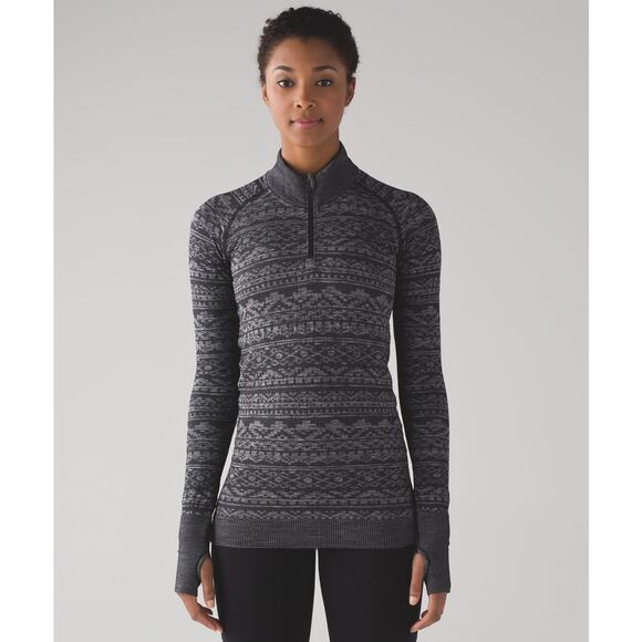 Lululemon Grey + Black Printed Rest Less 1/4 Zip Seamless Pullover Jacket - Picture 8 of 8